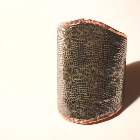 Silver SnakeSkin Leather Cuff Bracelet 4” Wide Handmade Boho Statement Gift - Picture 3 of 8